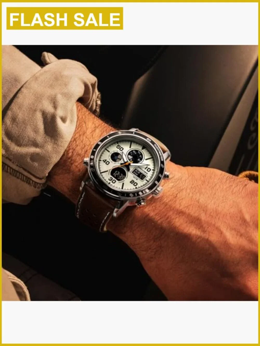Men's Multifunction Analog Digital Watch Dual Time Display LED